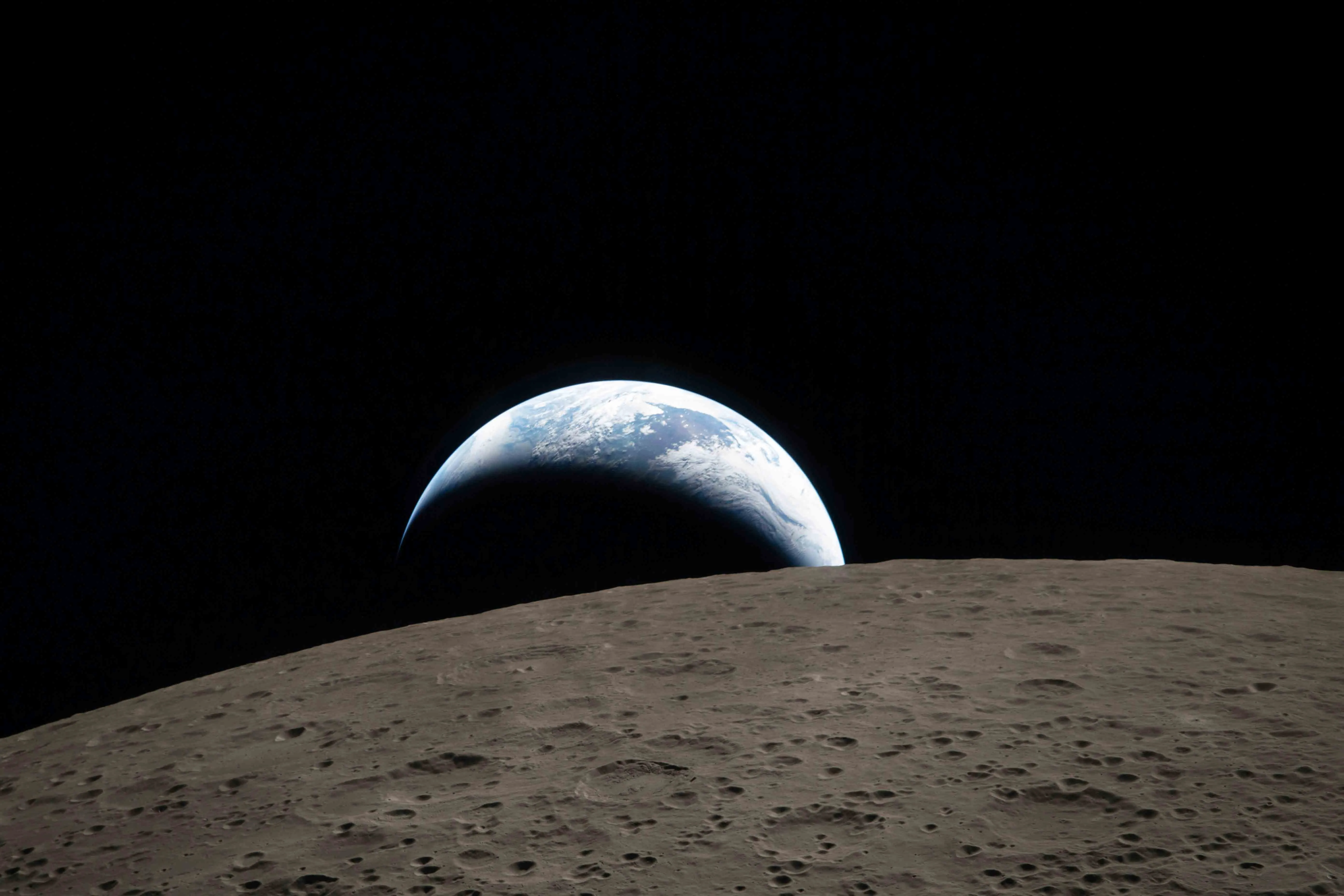 Earth rise in space from the perspective of the moon