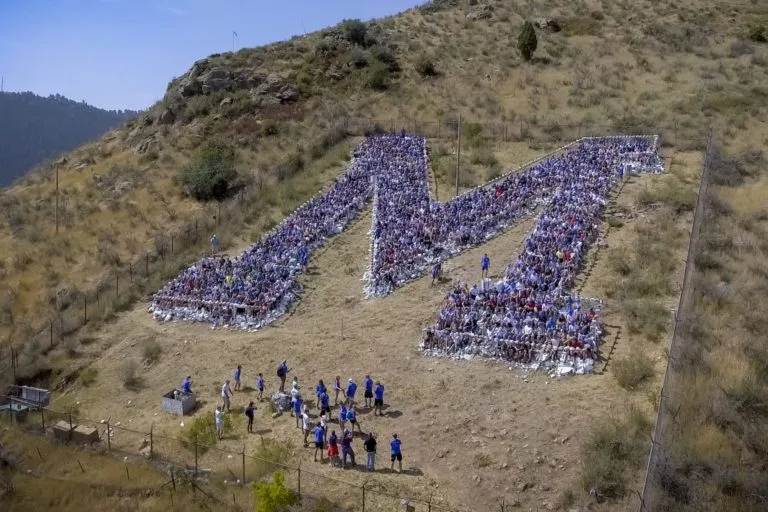 Aerial view of students in the 
