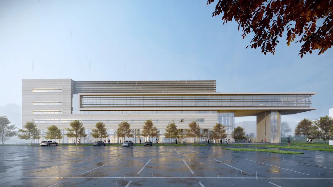 Rendering of the outside of the USGS building, eastern view, being built on Mines campus