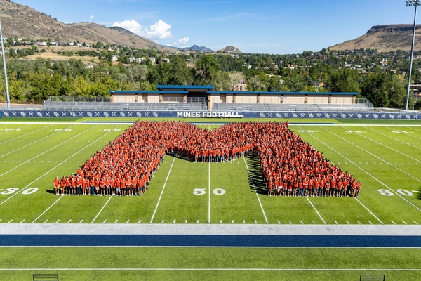 Class of 2030 in the shape of an M at Marv Kay Stadium