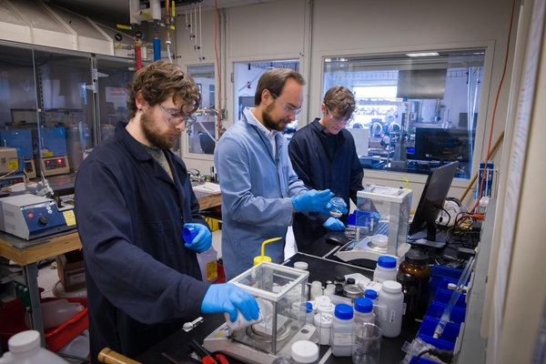 Kamil Ciesielski and students Robert Laurie and Thomas Perkins work on a VIPER program project on quantum materials