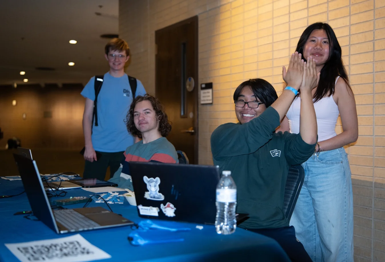 A group of mines students having fun posing for a picture.