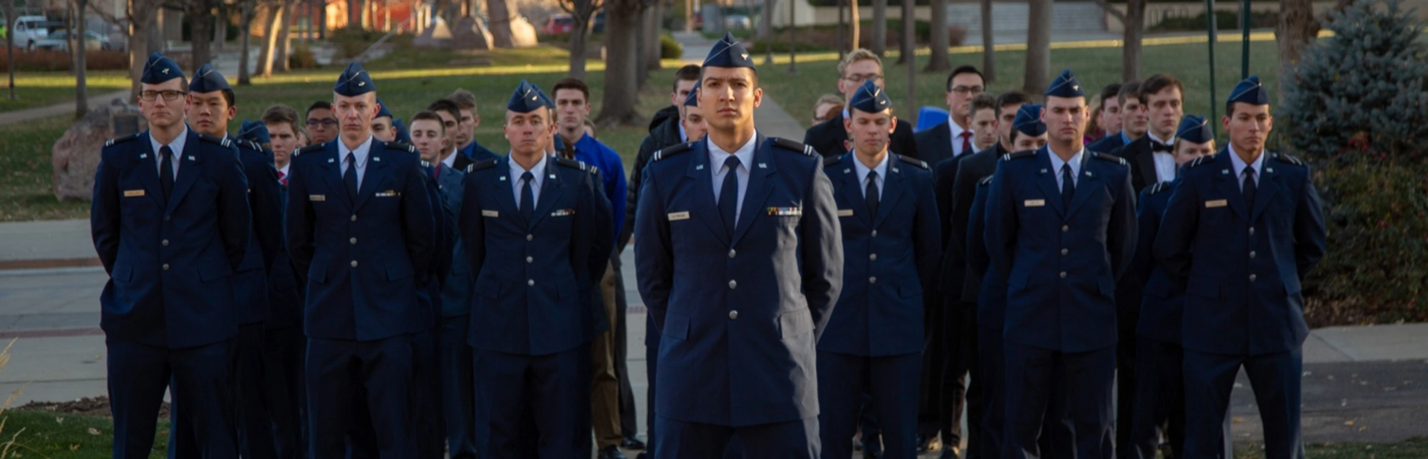Mines Air Force Cadets in uniform standing at attention