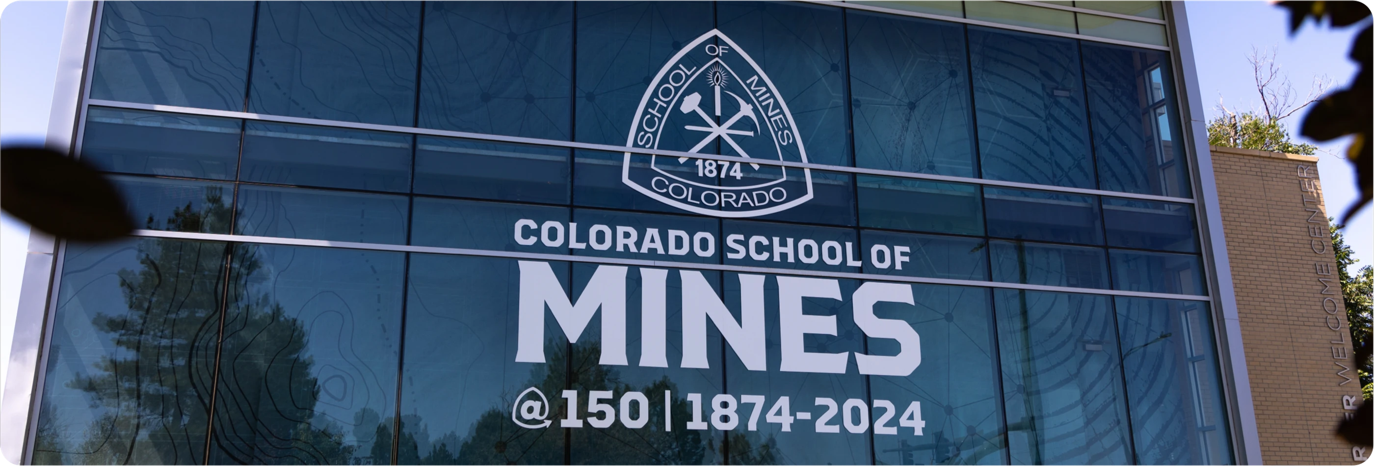 Colorado School of Mines logo on the side of a building