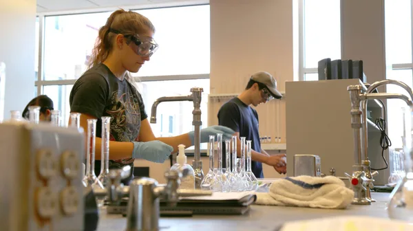 A group of people working in a laboratory.