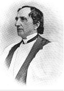 Black and white portrait of a 19th-century man in formal clerical attire, facing left with a serious expression.