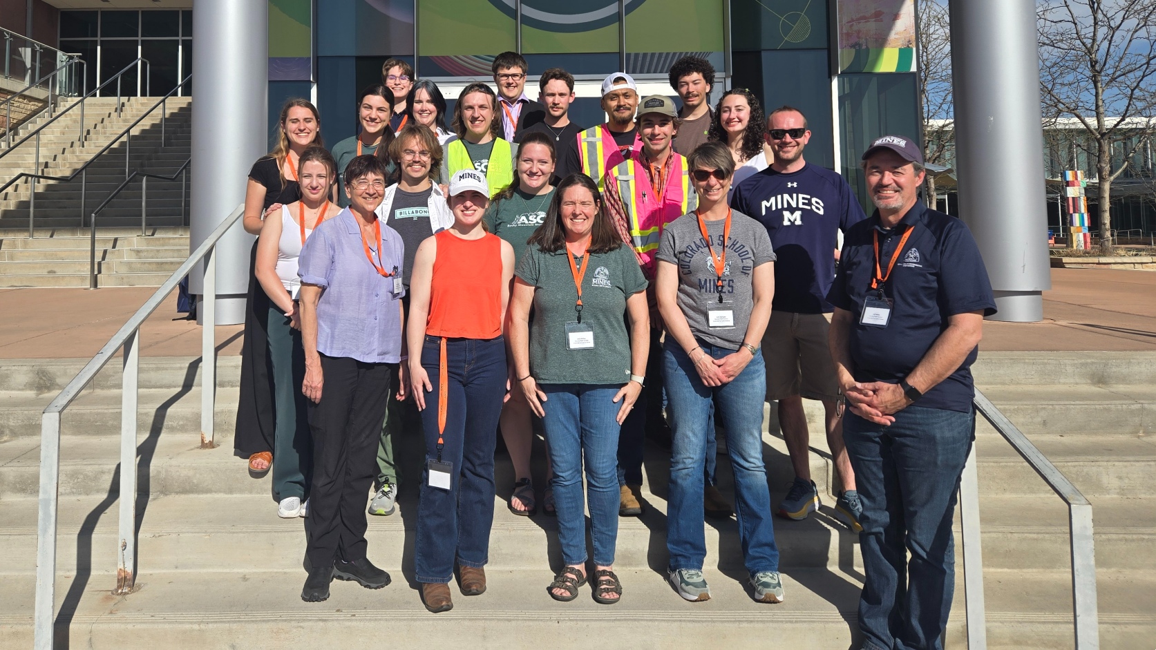 Group shot of Mines students and faculty advisors on staircase