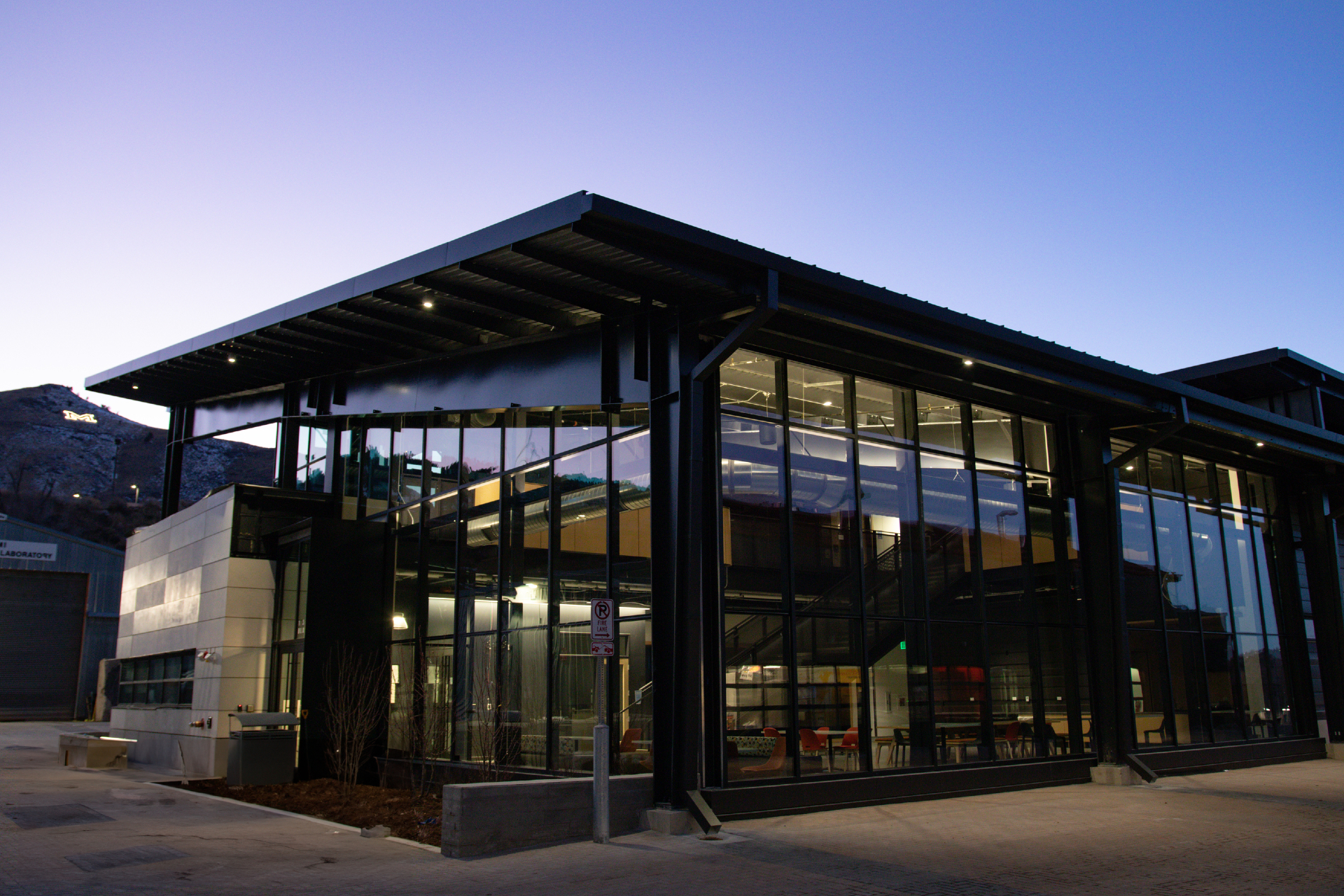 Exterior of Labriola Innovation Hub at night