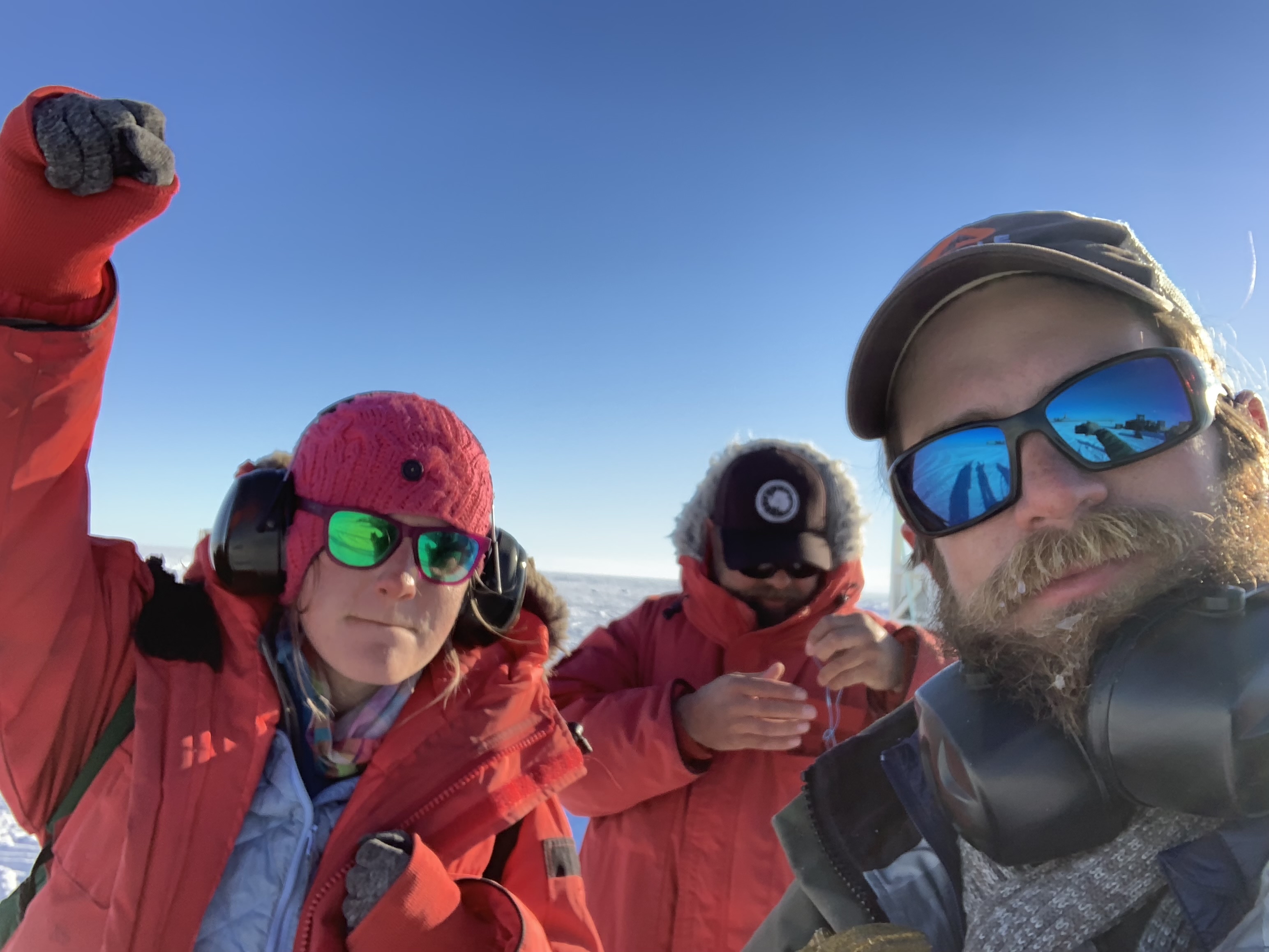 Mines alum Chloe Gustafson and Geophysics Assistant Professor Matthew Siegfried pose for a photo on their last day of two months of field work in Antarctica.