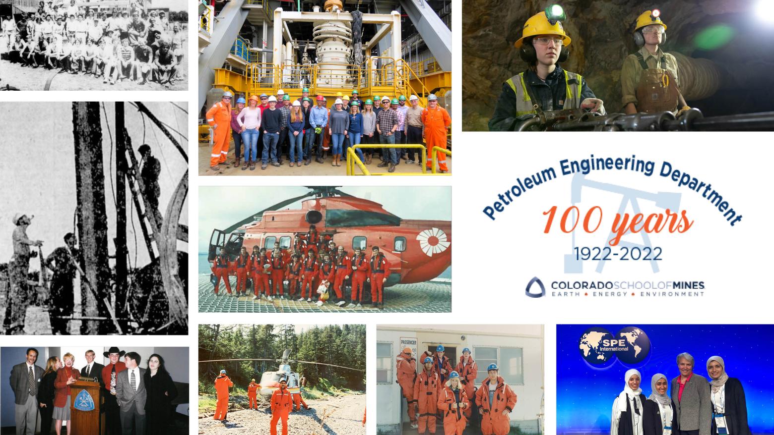 Collage of historical photos from Petroleum Engineering Department