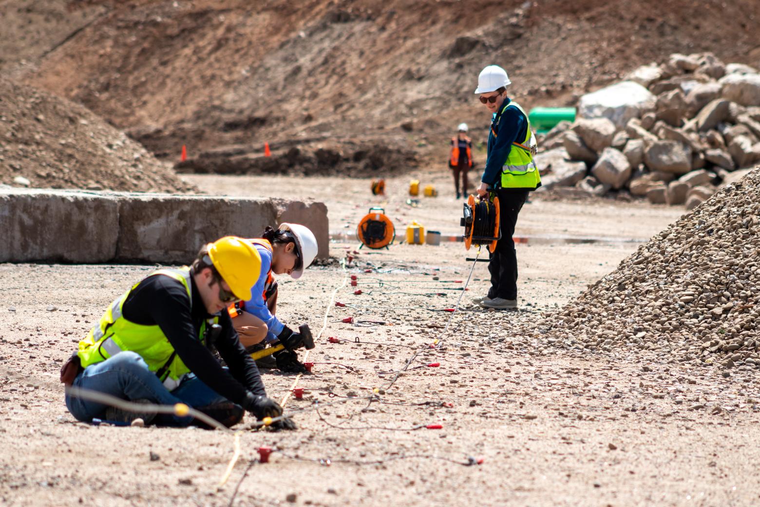Mines students set up a hammer seismic survey during the 2022 Geophysics Field Session in Steamboat Springs, Colorado.