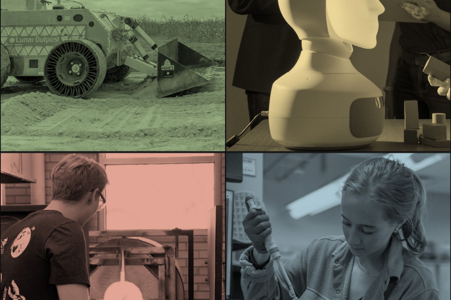 Stylized images of research happening at Mines