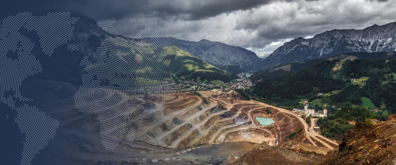 Art graphic of a mine with a technical overlay