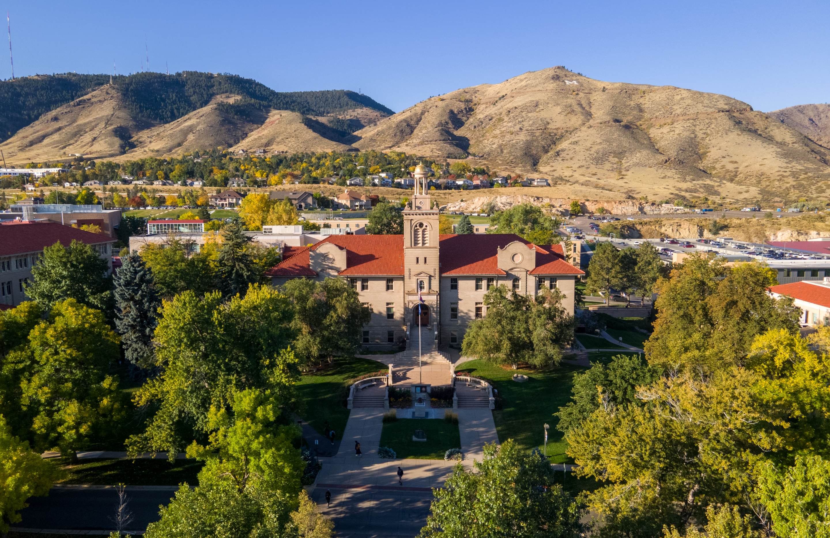 Aerial photo of Guggenheim Hall at Colorado School of Mines.