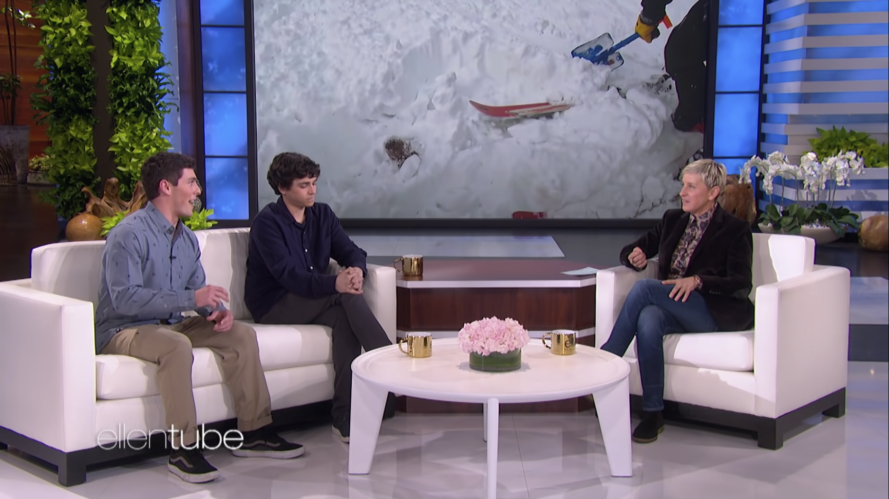 Two Mines students sit in chairs across from Ellen DeGeneres