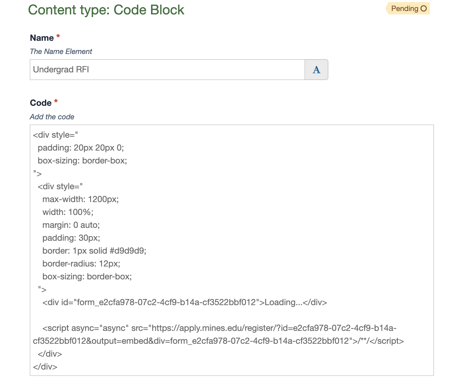Screenshot of RFI script inside T4 code block